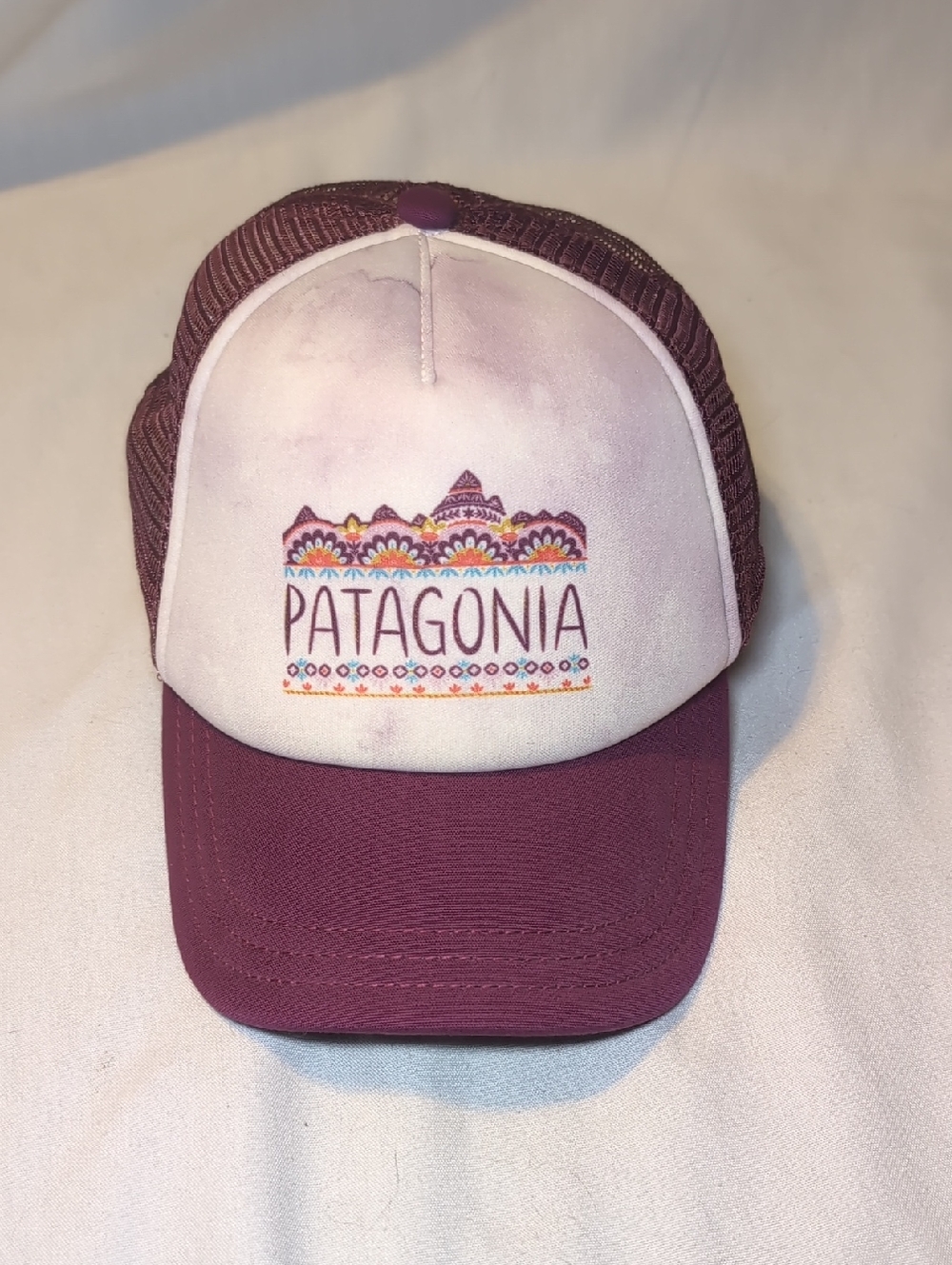 Patagonia Women’s Femme Fitz Roy Red Wine Color Trucker Snapback Mesh Hat Cap